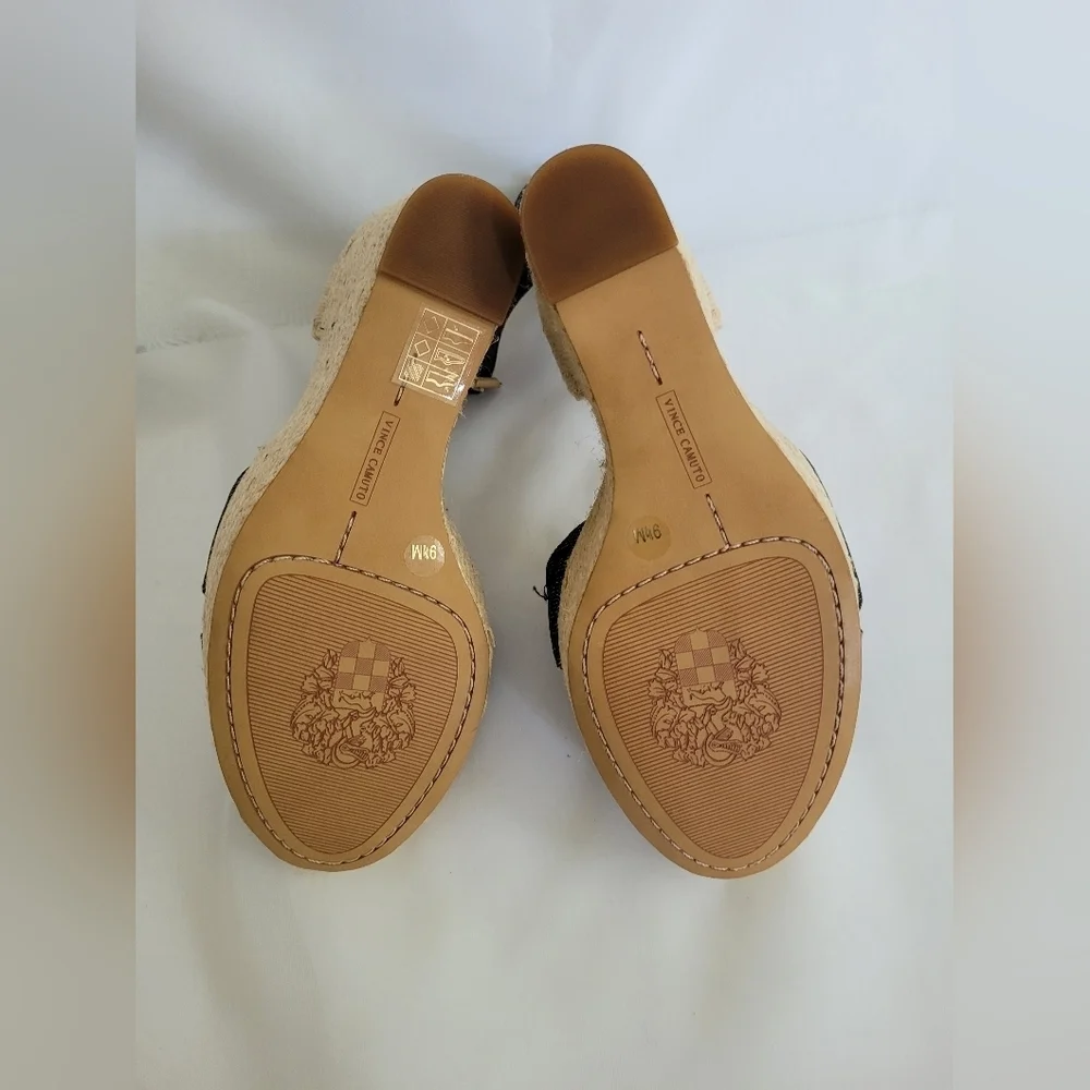 New Vince Camuto Espadrille Wedge Sandals Denim Blue Ankle Strap 9.5